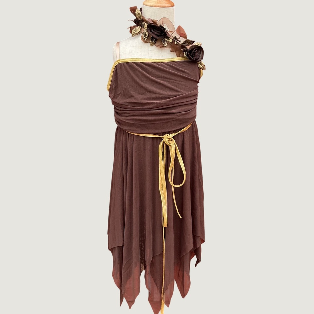 Weissman Dance Costume Kids LC Brown Gold Floral Hanky‎ Hem Lyrical Contemporary